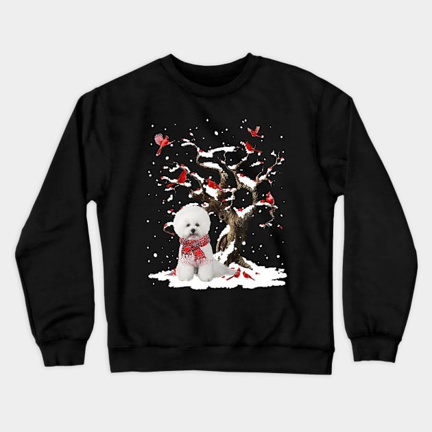 White Bichon Frise Scarf Cardinal Snow Christmas Crewneck Sweatshirt by cogemma.art